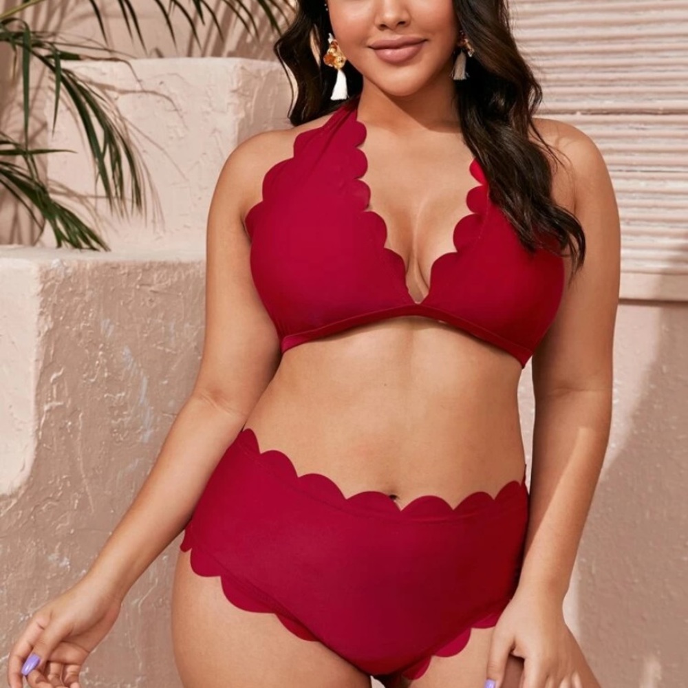 Red Scalloped Two-Piece